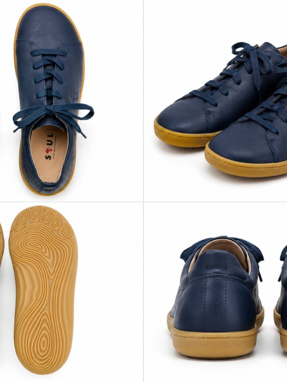 Vivo Barefoot Navy Leather Sneakers with Mustard Gum Sole